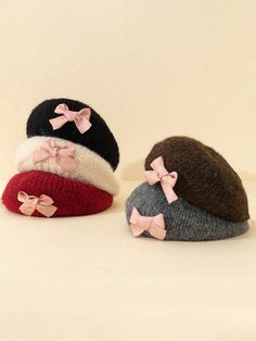 1pc Toddler Girls' Bow Knitted Hat, Children's Beret Hat Beige,Black,Grey,Red,Coffee Brown Casual   Acrylic  Beret   Kids Accessories, size features are:Bust: ,Length: ,Sleeve Length: Korean Beret, Kawaii Beret, Pink Kawaii Cap, Winter Hats Children, Kawaii Beret Hat, Pink Winter Hat With Cat Ears, Cute Korean Outfits, Red Coffee, Womens Wide Leg Pants