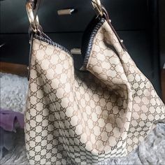 Huge Bag With Lots Of Room. Excellent Condition. Kept In Dust Bag And Very Gently Used. No Noticeable Marks. Fabric Itself Is Clean. Leather Also In Good Shape. It’s Got A “Croc” Style To The Leather. Very Small Wear On Bottom Corners But Nothing Major At All. I Included A Photo Of The Corner With The Most Wear. Others Are Good.. Great Bag But Now That I Have Kids I Never Use It. Gucci Hobo Bag, Croc Style, Gucci Horsebit, Gucci Shoulder Bag, Dress Makeup, Leather Fringe, Handbag Shoes, Gucci Bags, Cute Bags