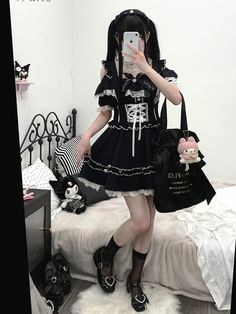 This price is for an overalls only, others are not included.   	 		 			Size 			Free Size 		 		 			Waist 			64-76 		 		 			Skirt Length 			48 Harajuku Style Mini Skirt With Ruffles, Cute Black Skirt With Ruffles, Gyaru Fashion, Above Knee, Free Size, Skirt Length, Lace Trim, Overalls, Black Pink