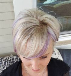 Wild Thing Purple Streak Short Purple Hair, Lavender Highlights, Purple Hair Highlights, Balayage Bob, Perfect Hair Color, Purple Highlights, Lavender Hair, Medium Long Hair, Hair Color Purple