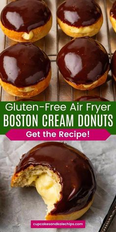 the gluten - free air fryer boston cream donuts are ready to be eaten