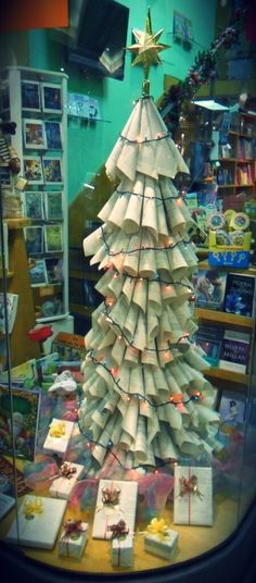 a christmas tree made out of folded paper