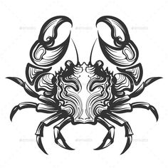 a black and white drawing of a crab on a white background - animals characters / objects