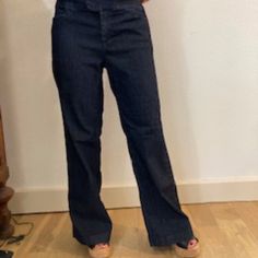 Chicos Chambray/Denim Boot Cut Chinos - So Classic And Cute And So Back In Style Right Now! Nwt - I Am Usually A Size 4 And These Were Big On Me And Way Too Long Even Though They're Labeled Size 1 "Short" I'm 5'2 And Have High Platform Shoes On In This Pic So That The Pants Don't Drag. Fitted Jeans For Business Casual Summer, Business Casual Full-length Jeans For Spring, Business Casual Full Length Jeans For Spring, Fitted Denim Bottoms For Business Casual, High Waist Jeans For Business Casual, High Waist Business Casual Jeans, Wide Leg Denim Jeans For Business Casual, Mid-rise Denim Jeans For Business Casual, Stretch Denim Jeans For Business Casual