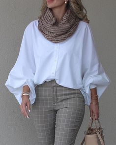 Chic Type, Oversized Blouse, Blouse Material, Flowy Blouse, Loose Fitting Tops, Half Zip Sweaters, Casual Chic Style, Green And Khaki, Lantern Sleeve