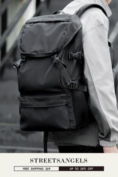 Simple Men's Fashion Bag Trend Large Capacity Hiking Computer Backpack Large Capacity Black Backpack For Hiking, High-capacity Backpack For Outdoor Activities, Casual Hiking Bag With Multiple Pockets, Outdoor Techwear Backpack, Functional Large Capacity Backpack For Streetwear, Functional Large Capacity Backpack For Hiking, Functional High-capacity Backpack, Black Hiking Bags With Multiple Pockets, Casual Large Capacity Backpack For Hiking