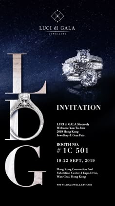 an advertisement for a jewelry store with two rings on it and the words lg written in