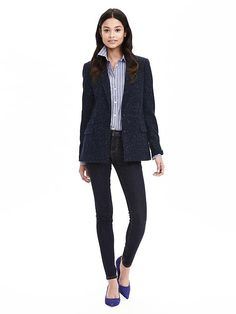 Speckled Navy Hacking Jacket | Banana Republic Slim Your Waist, Hacking Jacket, Work Outfit, Banana Republic, Style Inspiration, Long Sleeves, Turn Ons, Exterior, Blazer