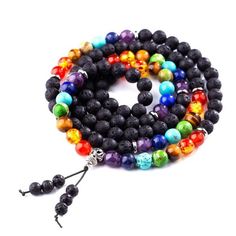 7 Chakra and Lava Stone 108 Beads Mala Bracelet – Your Soul Place Black Beaded Bracelet With 108 Beads For Meditation, Spiritual Black Beads Mala For Meditation, Multicolor 108 Beads Mala For Meditation, Multicolor Mala With 108 Beads For Meditation, Spiritual Multicolor Jewelry With Black Beads, Spiritual Lava Stone Beaded Bracelets With 8mm Beads, Multicolor Spiritual Bracelets With Black Beads, Spiritual Multicolor Beaded Bracelets, Rainbow Beaded Jewelry For Meditation