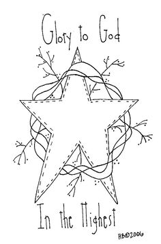 a drawing of a star with the words glory to god in the night sky on it