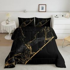 black and gold marble bedding set with matching comforter