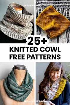 knitted cowl patterns with text overlay that says 25 + knitted cowl free patterns