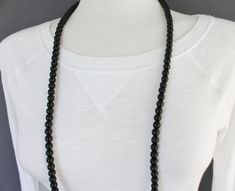 "-long necklace with black plastic beads -45\" long necklace -can be used long as shown or wrapped around. -each bead is about 8 mm wide (5/16\") -the first 8 pictures are the color necklace for sale (black) The last picture is to help clearly show the color." Green Beaded Necklace, Color Necklace, Black Bead Necklace, Long Beaded Necklace, Cape May, Black Necklace, Plastic Beads, Black Plastic, Black Beads