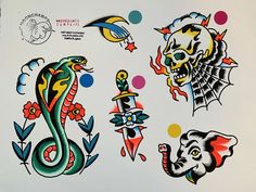 an assortment of tattoos on a sheet of paper