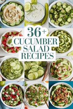 cucumber salads with the title overlay that reads, 30 cucumber salad recipes