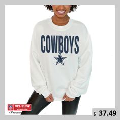 Add some Dallas Cowboys style to your closet with this Just Go With It Pullover Sweatshirt from Gameday Couture. This lightweight sweatshirt is perfect for keeping you warm in mild conditions. The comfortable fit and feel will make this sweatshirt your go-to Dallas Cowboys piece of game day. Dallas Cowboys Hoodie, Just Go With It, Gameday Couture, Oversized Long Sleeve, Women Hoodies Sweatshirts, White Sweatshirt, Dallas Cowboys, Black Nikes, Pullover Sweatshirt