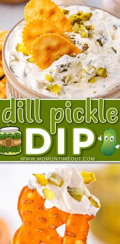 this dip is loaded with cheese, pickles and crackers to make the perfect appetizer