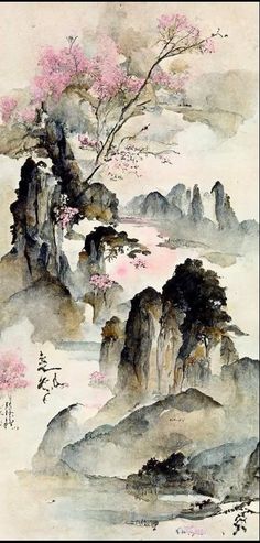 Plum Blossom Painting, Plum Art, Cherry Blossom Watercolor, Istoria Artei, Art Chinois, Chinese Landscape Painting, Chinese Art Painting, Japanese Art Prints, Chinese Landscape