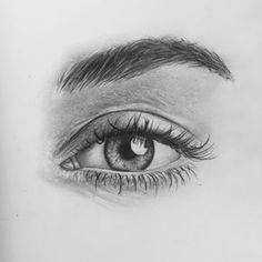 a pencil drawing of an eye with long lashes