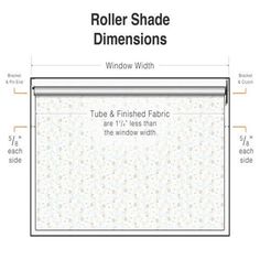 the roller shade is shown with measurements for different types of windows and blinder options