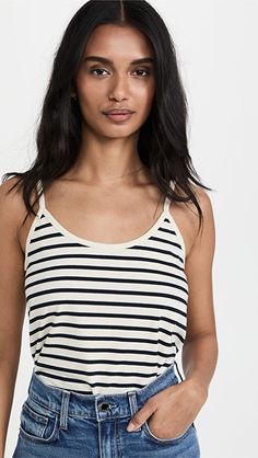 KULE The Spaghetti Tank | Shopbop Summertime Outfits, Stripe Top, Top Tank, Striped Tank Top, Striped Tank, Striped Knit, Stripes Pattern, Round Neckline, Tank Top Fashion