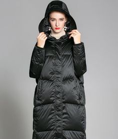 hooded-women-winter-down-coat (4) Duck Down Outerwear With Detachable Hood For Fall, Long Duck Down Puffer Jacket For Cold Weather, Thick Duck Down Outerwear For Fall, Spring Hooded Duck Down Outerwear, Duck Down Outerwear For Fall And Winter, Solid Duck Down Outerwear For Cold Weather, Duck Down Puffer Outerwear, Duck Down Puffer Parka For Fall, Solid Down Outerwear For Fall