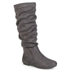 These Journee Collection Rebecca tall boots just scream comfort and style!Watch the video to find out how to perfectly fit your boots.Shoe Features Pull-on design ensures easy on and off. Shoe Construction Brushed fabric upper Manmade lining Manmade outsole Shoe DetailsÂ  Round toe Pull-onÂ Â  Lightly padded footbed 1/4-in. heel 16-in. shaft 16-in. collar circumference 17-in. wide-calf circumference  Size: 8.5 Wc. Color: Grey. Gender: female. Age Group: kids. Material: Faux Suede. Witchy Summer, Targaryen Cosplay, Daenerys Targaryen Cosplay, Boots For Ladies, Stylish Winter Boots, Dress Boots Women, Womens Tall Boots, Lilla Rose, Slouch Boots