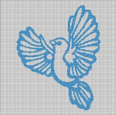 a cross stitch pattern with a blue bird on it's back and wings spread out