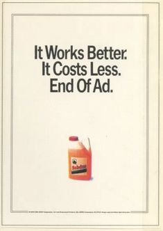 an advertisement for orange juice with the words, it works better it cost less end of ad