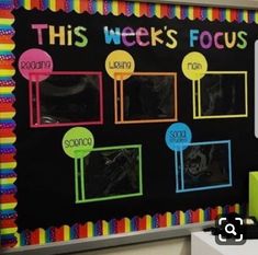 this week's focus bulletin board is decorated with bright colors and blackboard writing