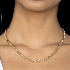 Upgrade your jewelry game with our exquisite 10k Women's Diamond Cut Hollow Rope Necklace from LoveBling. This luxurious necklace is crafted from high-quality 10k gold and features an intricate diamond cut rope design that sparkles with every move you make. Shop luxury accessible. No middlemen markups. Free shipping & 30-day returns. Gold Rope Necklace, Clean Gold Jewelry, Chain For Women, Earring Bundle, Rope Design, Women Diamond, Rope Necklace, Yellow Diamond, Chains For Men