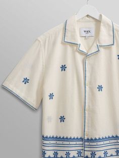 shirts Embroidery Shirt Men, Daisy Embroidery, Mens Clothing Store, Men Fashion Casual Shirts, Guys Clothing Styles, Blue Daisy, Shirt Embroidery, Streetwear Men Outfits, 2023 Fashion