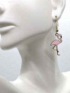 Pink and Gold Tone Flamingo Earrings in Pink Pouch Hypoallergenic Ear Wires Pink Pouch, Fashion Jewelry Earrings, Gold Tone Metal, Ear Wires, Fashion Watches, Pink And Gold