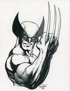 a drawing of wolverine with his claws out