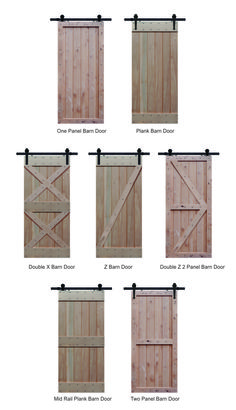 six different types of sliding doors with the names and numbers on each door, which are labeled