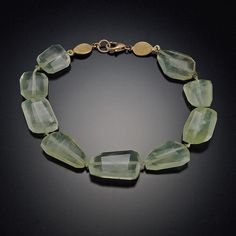 Prehnite Bracelet with Oval Disk Clasp Gem Bracelets, Prehnite Crystal, Glowing Necklace, Gold Fringe, Artisan Bracelets, Gems Bracelet, Labradorite Earrings, Rustic Jewelry, Tourmaline Necklace