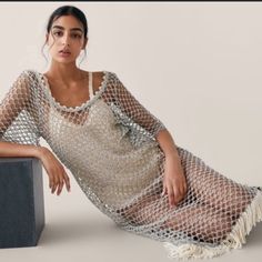 Perfect Beach Cover Up To Make You Feel Like A Lovely Sea Creature Coming Out The Waters ... Love Fringe On Hem Summer Chainmail Dress, Zara Silver Summer Dress, Black Satin Slip Dress, Zara Woman Dress, Fitted Knit Dress, Zara Maxi Dress, Zara Midi Dress, Zara Black Dress, Long Halter Dress