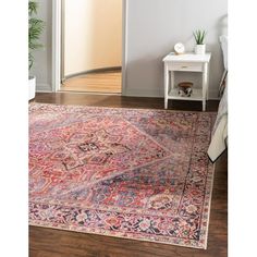 From the Revival Collection, a vintage style is reborn with this beautiful rug. It displays a perfect combination of floral and tribal designs on a bold contemporary palette. Offering a comforting underfoot experience, it will be a loyal companion in your leisure time. The chenille construction makes it stain-resistant and long-lasting. It will be an ideal choice for your living room, dining room, etc. Product Features: Color(s): red, black, blue, tan brown, gold and green. Machine woven. Medium pile. Backing: yes. Traditional style with medallion design. Recommended for indoor use only. Easy-to-clean, stain resistant, and does not shed. Use rug pad to reduce slipping and sliding. Rug pad sold separately. Made in Egypt. Care instructions: Spot clean only. Regular vacuuming. Use a carpet cl Pink Rug Living Room, Red Rug Living Room, Red Persian Rug, Living Room Bed, Bedroom Red, Bed In Living Room, Room Bed, Square Rugs, Square Rug