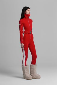 #color_fiery red Ski Apparel, 2 Kings, Spring Skiing, Earth Planet, Luxury Ski, Ski Fashion, Skiing Outfit, Winter Break, Suits And Jackets