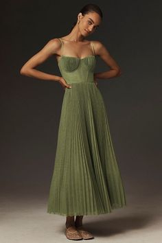 Amara Dress, Socialite Style, Pleated Tulle, Flare Midi Dress, Guest Attire, Wedding Attire Guest, Cocktail Attire, Slim Fit Dresses, Green Midi Dress