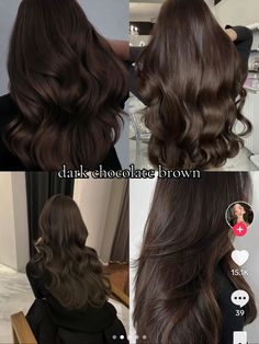 Rich Milk Chocolate Brown Hair, Dark Brown Hair For Cool Skin Tones, Dark Brown Hair With Gloss, Dark Mocha Hair Color, Dark Frosted Brown Hair, Brown With Violet Undertones, Dark Bitter Chocolate Brown Hair, Hair Inspo Color Dark Brown, Dark Rich Brunette Hair