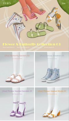 several different types of shoes and footwear are shown in this graphic style, including one with