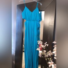 **Brand New!! Never Worn!!** Brand= Express Size= Small Color= Teal Fun, Stunning Teal Colored Cutout Pleated Maxi Dress Perfect For Summer Vacation, Parties Or Weddings! Can Pair It W/ Sandals For A More Casual Look Or Dress It Up W/ Heels For A Formal Look. Dressy Blue Summer Maxi Dress, Dressy Blue Maxi Dress For Summer, Flowy Blue Maxi Dress For Night Out, Blue Dressy Maxi Dress For Date Night, Printed Satin Dress, Spaghetti Strap Maxi Dress, Maxi Dress Pattern, Pleated Maxi Dress, Pleated Maxi