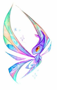 a drawing of a colorful bird with stars on it's back and wings flying in the air