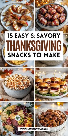 Keep your guests happy with these 15 best Thanksgiving snacks to make in 2024! From savory bites to sweet treats, these easy-to-make appetizers are perfect for nibbling before the big feast. Each recipe is packed with seasonal flavors that will delight everyone at your gathering. Whether you're looking for finger foods or festive party snacks, there's something for every palate. Save this pin and check out the recipes for Thanksgiving snacks that are both delicious and crowd-pleasing! Don't miss out on these tasty Thanksgiving snack ideas! Easy Thanksgiving Foods, Thanksgiving Pre Dinner Snacks, Thanksgiving Appetizers Savory, Fun Holiday Snacks, Snack Dishes For Parties, Fun Thanksgiving Appetizers Ideas, Thanksgiving Finger Food Ideas Easy, November Appetizers