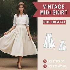 the vintage midi skirt sewing pattern is easy to sew and can be worn as a dress