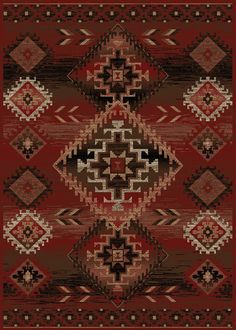 a red and brown rug with an intricate design