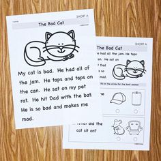 two worksheets for reading the bad cat