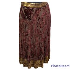 -Absolutely Stunning Nwt Long Skirt!!! -Wine/Burgundy Color With Burnished Velvet Detail -Stunning Gold/Bronze Metal Sequin Detail At Waist And Bottom -Side Zip, Fully Silk Lined -Aprox 15 1/2” Flat Across Waist, Length 28” -Brand New With Tags And Extra Metal Sequins Whimsical Skirt, Moody Style, Otherworldly Beauty, Victorian Skirt, Bold Boho, Silk Wrap Skirt, Earthy Outfits, Fit And Flare Skirt, Metallic Skirt