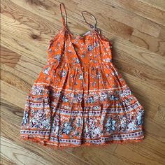 Orange Pattern Never Been Worn Casual Mini Dress By Urban Outfitters, Urban Outfitters Casual Cotton Sundress, Casual Cotton Sundress By Urban Outfitters, Spring Orange Lined Sundress, Casual Sundress From Urban Outfitters For Brunch, Urban Outfitters Cotton Sundress For Vacation, Urban Outfitters Bohemian Floral Print Dresses, Urban Outfitters Mini Sundress For Vacation, Urban Outfitters Summer Sundress For Vacation